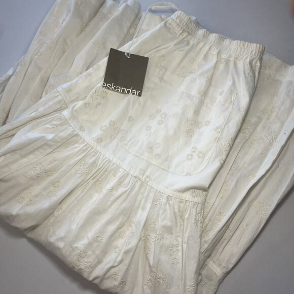 Eskandar Tiered Petticoat Skirt 2 L XL Embroidered Floral Cotton Romantic Ivory